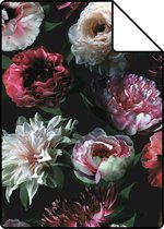 Proefstaal ESTAhome behangpapier bloemen roze, zwart en donkergroen - 139168 - 26,5 x 21 cm