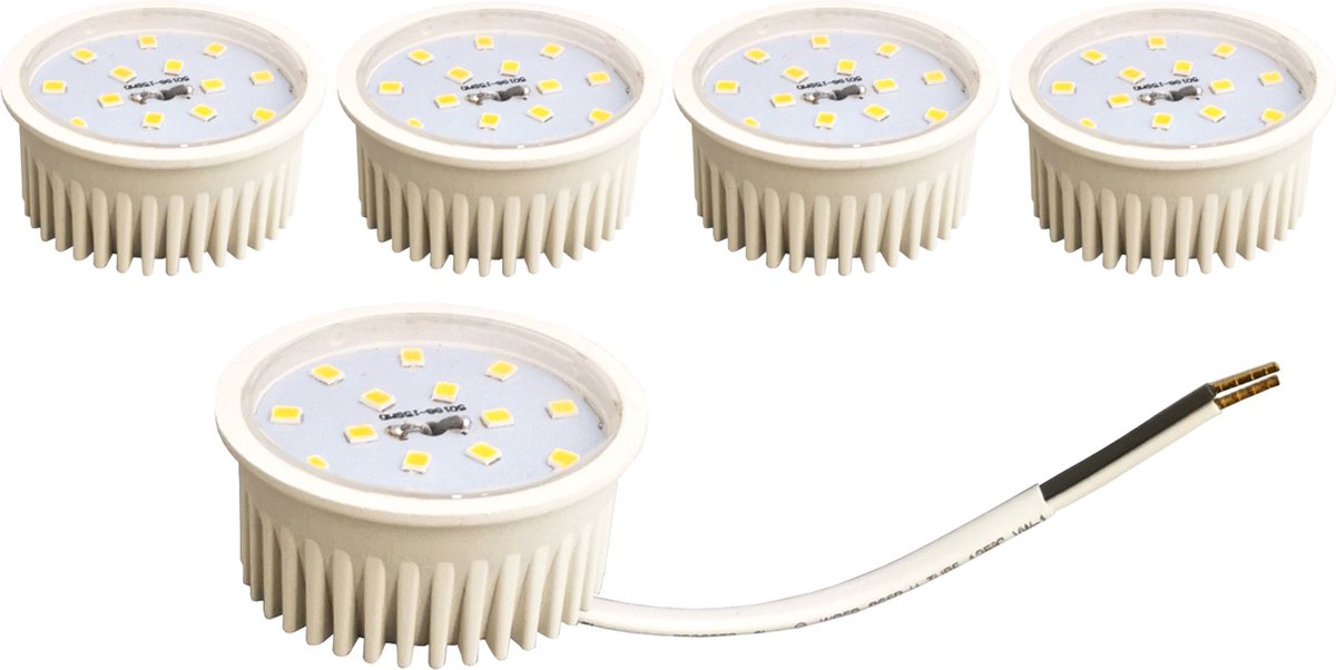 Trango Set van 5 MO15SD*5 Ultra Flat 5Watt 3 Niveaus Dimbare LED Module 3000K Warm Wit voor Vervanging GU10 & MR16 Halogeenlampen, voor inbouwspots, plafondspots, inbouwspots, plafondspots, spots