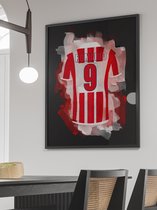 Wallofprints - Romario canvas poster in 30x40 cm - Sport canvas - Voetbal canvas - Uniek canvas van Romario in PSV Eindhoven tenue met donkergrijze achtergrondkleur