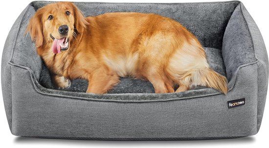 Hondenbed, hondenkussen in linnenlook, hondenmand, verhoogde randen