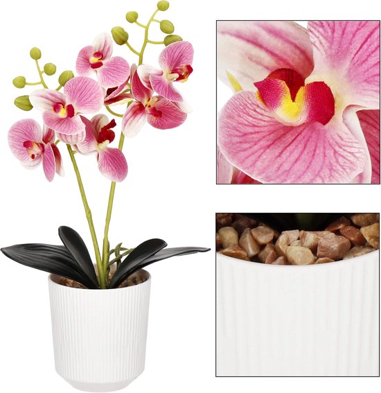 Springos Kunst Orchidee - Kunstplanten -Inclusief Pot - Roze - 33.5 cm