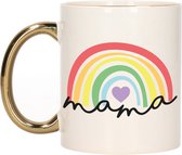 Bellatio Decorations Cadeau koffie/thee mok voor mama - wit met een gouden oor - regenboog - Moederdag