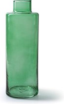 Jodeco Bloemenvaas Willem - transparant groen glas - D11,5 x H26 cm - fles vorm vaas