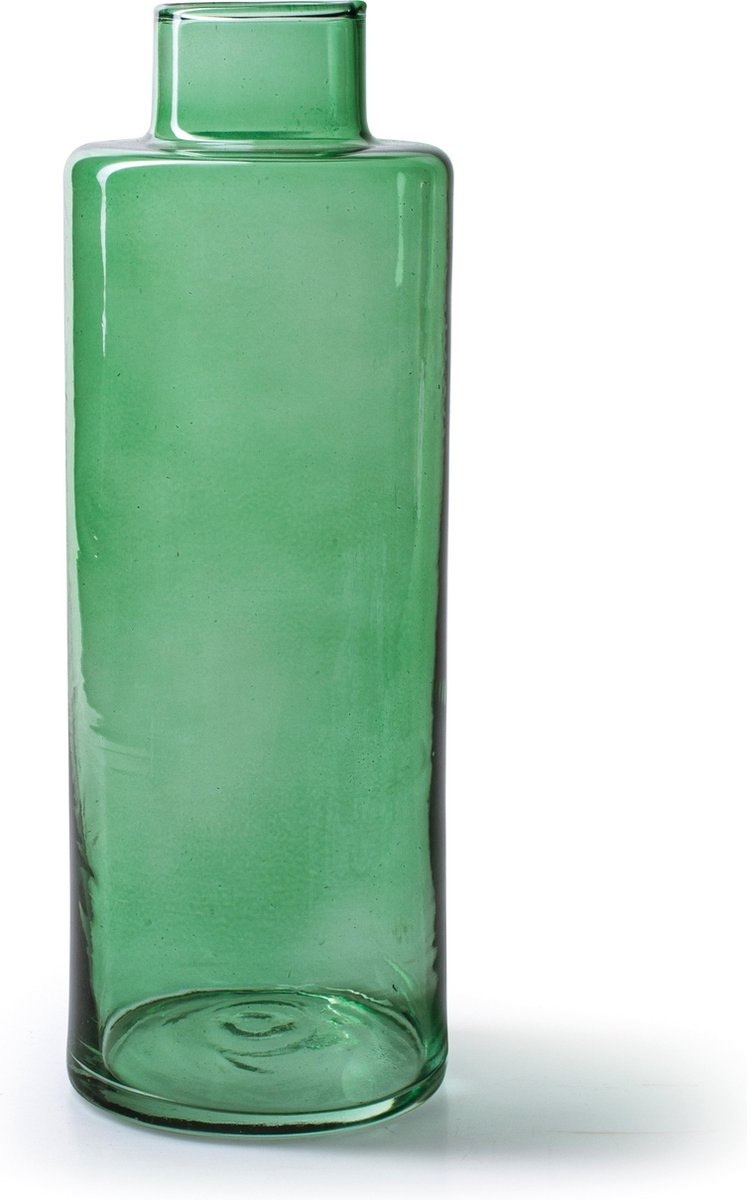 Jodeco Bloemenvaas Willem - transparant groen glas - 11,5 x 26 cm - fles vorm vaas