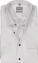 OLYMP comfort fit overhemd - korte mouw - popeline - wit met beige en blauw dessin - Strijkvrij - Boordmaat: 41