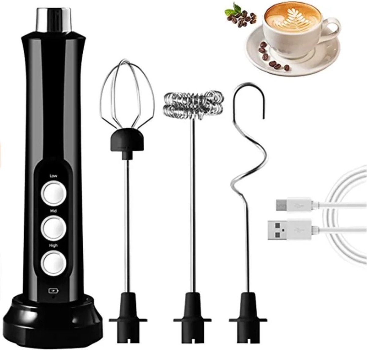 My North Star -Elektrische melkopschuimer 3-in-1 USB Oplaadbaar 3 snelheidsfuncties