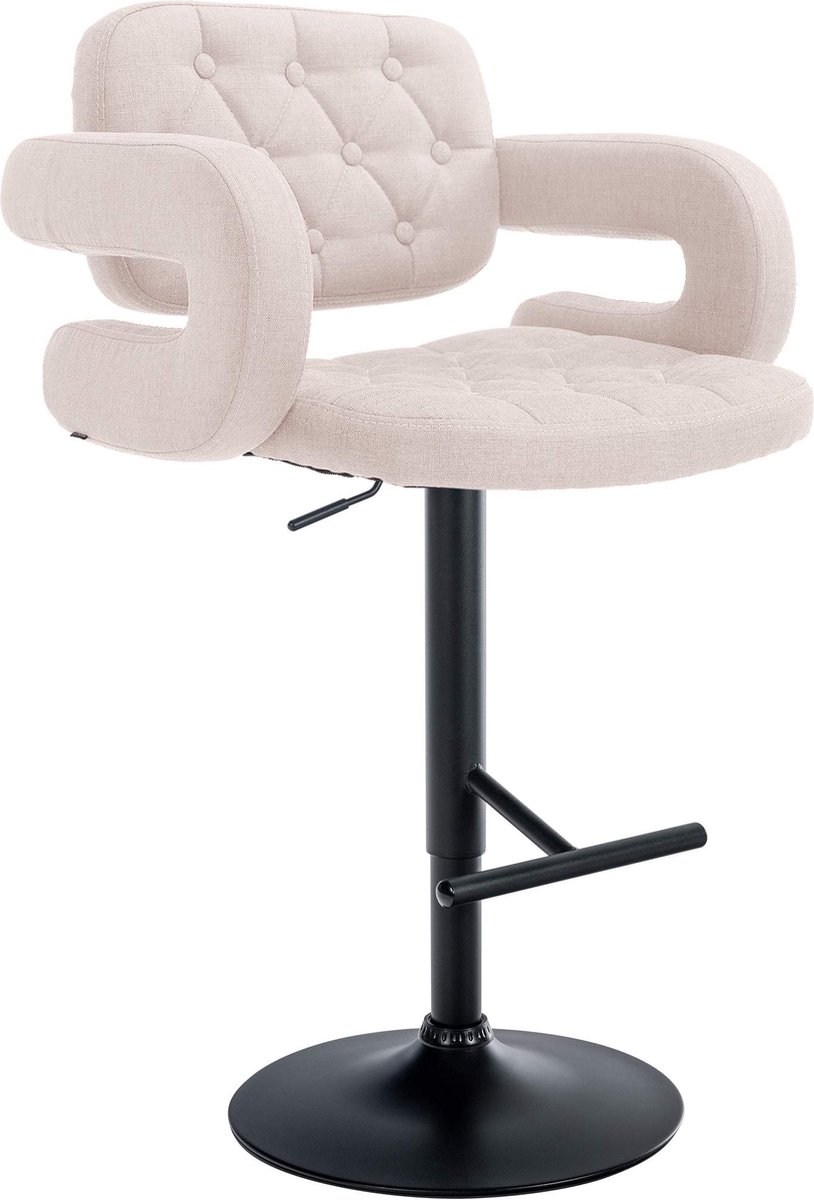 CLP Dublin Barkruk - Met rugleuning - Armleuning - Voetsteun - Stof - beige zwart