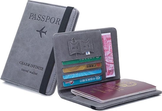 Paspoort Hoesje RFID - Reisportemonnee - Paspoorthouder - Pasjeshouder - Paspoorthoes - Travel Wallet - Anti Skim - Paspoorthouder Grijs