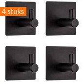 Set van 4 zwarte zelfklevende premium haakjes - Zwarte handdoekhaak - Extra stevig - Zelfklevende wandhaak - Multifunctioneel - Hotel Chique