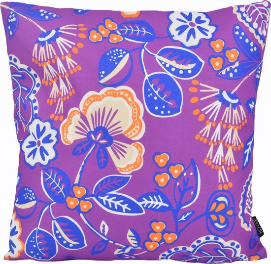 Sierkussen Fleur / Rayure - Violet | Collection Plein air / Extérieur | 45 x 45 cm | Coton