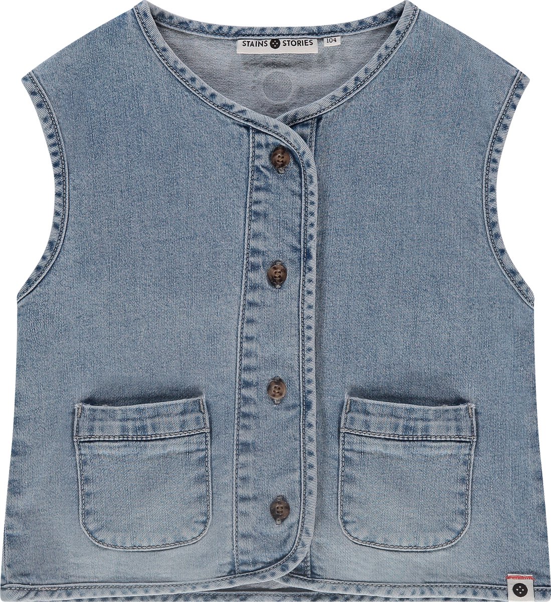 Stains and Stories girls denim gilet Meisjes T-shirt - blue denim - Maat 92