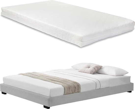 In And OutdoorMatch Bedframe Ed - Modern kunstleer bedframe - met matras - 180x200 - Wit - Klassiek design