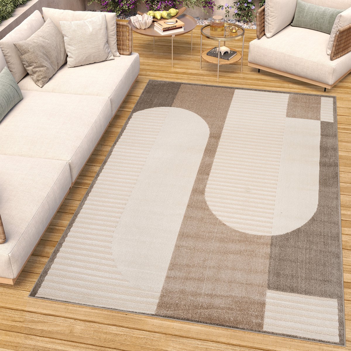 Tapiso Patio Vloerkleed Tuintapijt Outdoor Beige Bruin Buitenkleed Modern Maat- 300x400