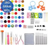 Naaldvilten Pakket - Starterset Naaldvilten - Needle Felting voor beginners - 48 Kleuren Wol - Set van 212 Stuks