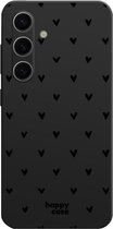 HappyCase Hoesje met leuke Hartjes Zwart Print Geschikt voor Samsung Galaxy S24 | Flexibel TPU | Stijlvolle Back Cover