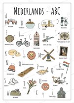 ABC Ansichtkaart Nederland - Set van 4 Stuks - A6 Kaarten (10,5 x 14,8 cm) - Holland Souvenir - Woondecoratie - Relatiegeschenk - Handgetekende Illustraties