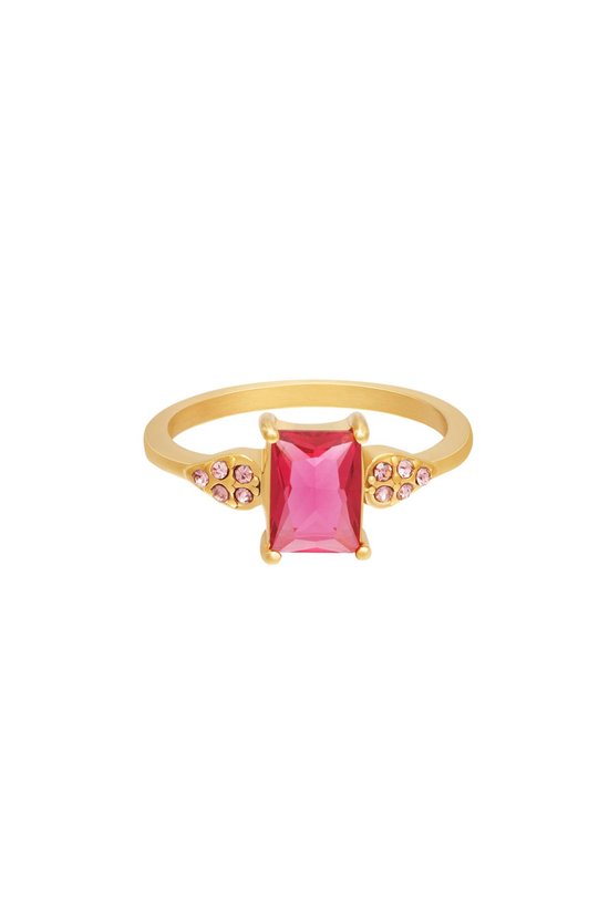 Ring pierre carrée brillante Pink & Gold Acier Inoxydable 16