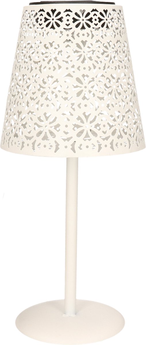 Anna's Collection Tafellamp buiten - D12 x H28 cm - wit - metaal - solar lantaarn