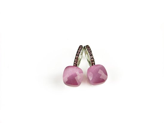 Zilveren oorringen oorbellen model pomellato gezet met roze steen