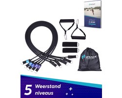 PREMIUM Weerstandsbanden set met Handvatten inclusief 4 weken durend ONLINE trainingsschema - Weerstandselastiek - Resistance band - Fitness elastiek - Elastische banden | Vitalic