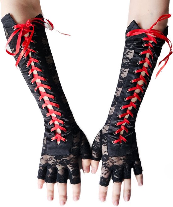 BamBella® - Handschoenen Zwart kant Kort Vingerloos kant feest gothic - dames -