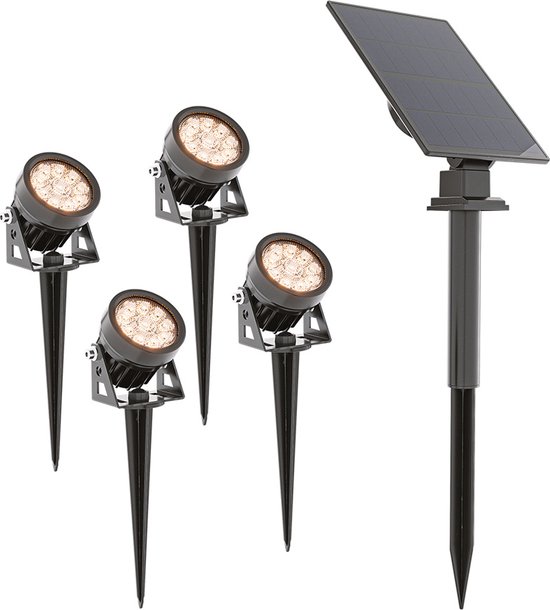 HOFTRONIC - 4x Troy Solar prikspots - Los zonnepaneel - 3000K Warm wit licht - IP65 waterdicht - 150 lumen - Solar Tuinverlichting - Incl. Schemerschakelaar - Tuinspots