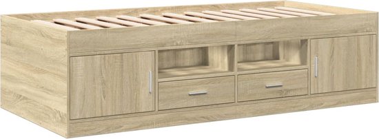 vidaXL - Slaapbank - met - lades - 100x200 - cm - bewerkt - hout - sonoma - eikenkleurig