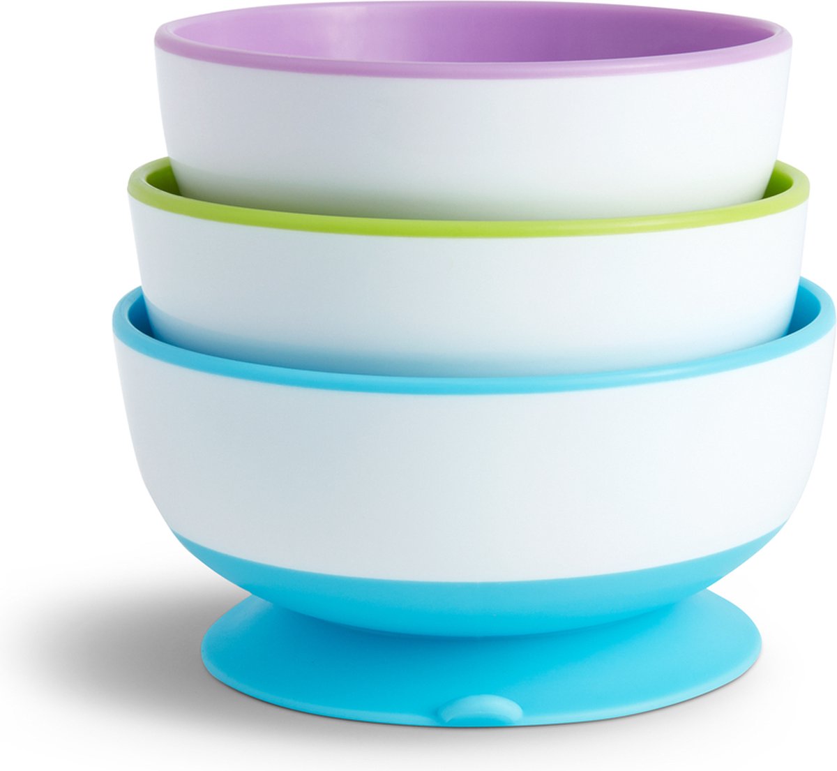 Munchkin Kommetjes met Zuignap - Suction Bowls - Per 3 Stuks - Vaatwasser en Magnetronbestendig - Vanaf 6 Maanden - Paars/Groen/Blauw — afbeelding 2