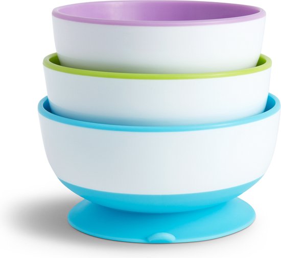 Munchkin Suction Bowls - Kommetjes met Zuignap - Per 3 Stuks - Vaatwasser en Magnetronbestendig - Vanaf 6 Maanden - Paars/Groen/Blauw van Munchkin — afbeelding 2
