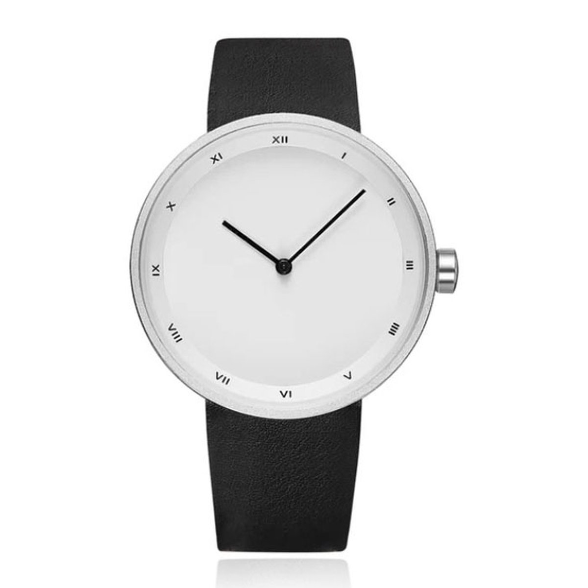 LGT JWLS Herenhorloge met Witte Wijzerplaat, Zilverkleurige Behuizing en Zwarte Lederen Band