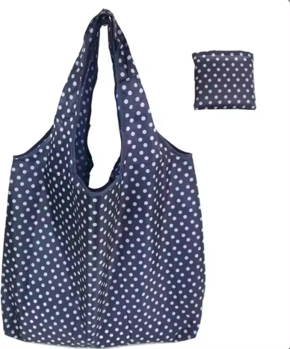 Opvouwbare Polyester Boodschappentas shopper 40x60 cm – Duurzame Herbruikbare Tas Lichtgewicht Met Print in Etui dessin blue white dots — cadeau in Cadeau-ideeën - foto 2