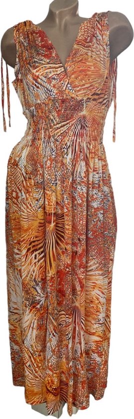 Dames maxi jurk met print L/XL Oranje/rood/taupe