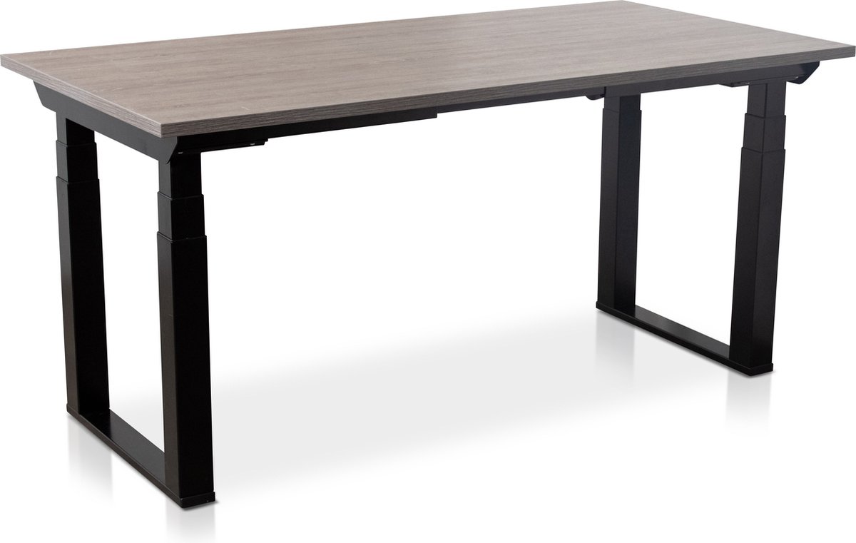 Zit-sta bureau elektrisch verstelbaar - MRC PRO SOLID NEN-EN 527 | 160 x 80 cm | frame zwart - blad bruin eiken | memory functie met USB | 200kg draagvermogen