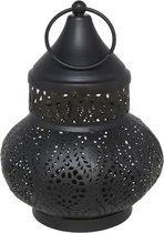 Tuin deco lantaarn - Marokkaanse sfeer stijl - zwart/goud - D12 x H16 cm - metaal - buitenverlichting - buitenverlichting