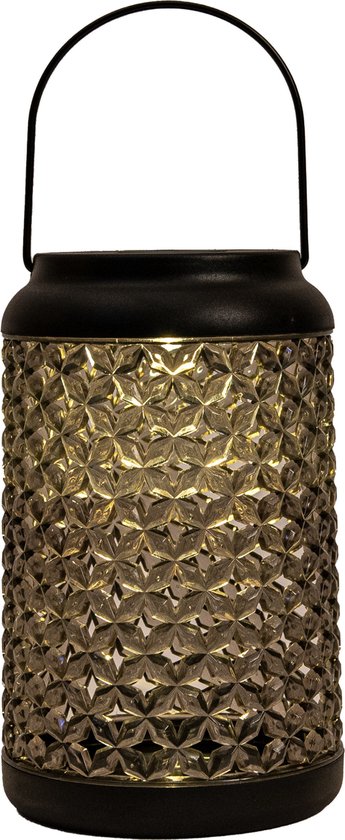 Anna's Collection Lanterne Solar - pour l'extérieur - D12,5 x H20 cm - verre fumé - lampe de table
