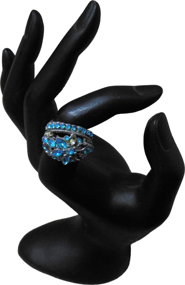 Verstelbare kinder ring van metaal blauwe strass punten