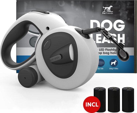 PetFriends Premium Hondenriem met Zaklamp - Tot 50KG - Reflecterend - Looplijn hond - Sliplijn - Sleeplijn - Trainingslijn hond