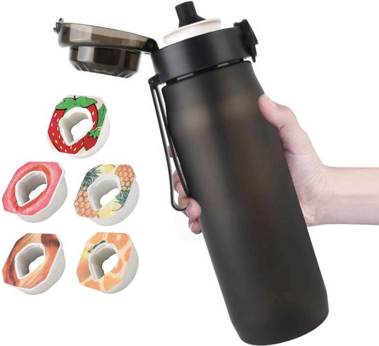 Geurwater Drinkfles - Water Bottle Up - Geur Air Waterfles - Inclusief 5 Pods - Zwart - 750 ml - Tritan - BPA-vrij - Starterskit - Aardbei - Ananas - Cola - Perzik - Sinaasappel