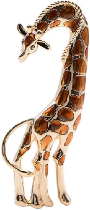 Broche- Giraf- 11 cm- Bruin- Goudkleur- Kledingspeld- Charme Bijoux