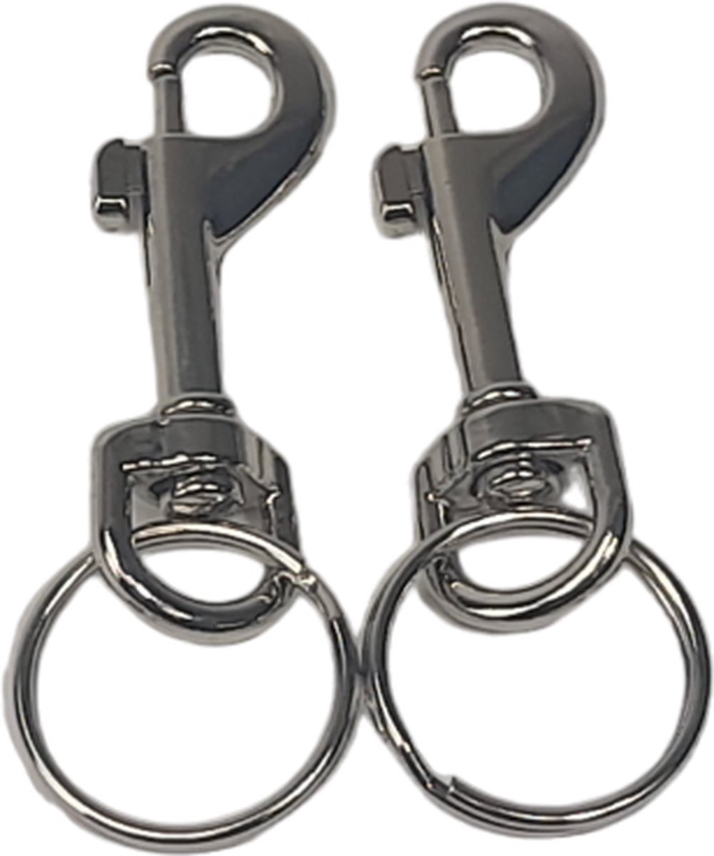 BCF-Products Musketonhaak met ring - Sleutelhangers - 2 stuks - vernikkeld staal - Karabijnhaak