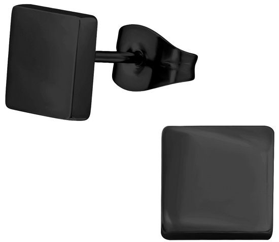 CS Joy - vierkant oorbellen - Chirurgisch staal - 7 mm - zwart - ip/pvd black plated