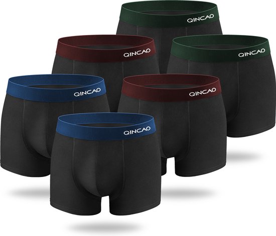 Qincao Zwarte Boxershorts Heren - Black Mix - Maat 3XL - Multipack (6) - Premium Heren Ondergoed