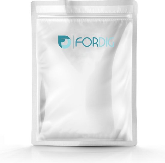 Witte, hersluitbare verpakking met het blauw-grijze logo 'F FORDIG'.