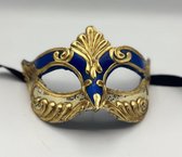 Masque vénitien bleu avec notes d'or et de musique - Masque pour les yeux bleu Handgemaakt - masque de gala bleu - masque pour homme bleu
