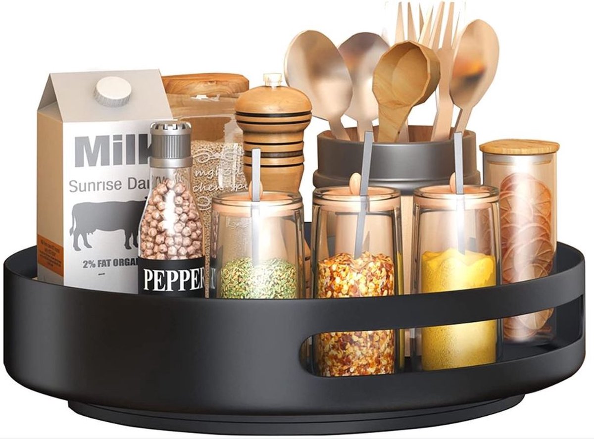 Draaibaar Kruidenrek – 30 cm – 360° Draaibaar – Draaiplateau – Zwart – Keuken Organizer