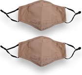 Niet-Medische Mondkapjes Set van 2 - Wasbare Mondkapjes Fashion Beige - Herbruikbaar - 100% Katoen - Geschikt voor Dames en Heren