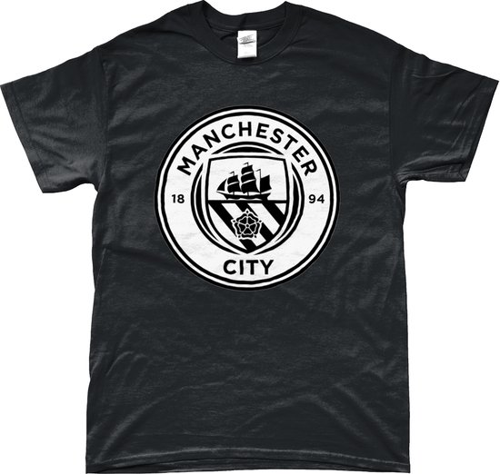 Manchester City Shirt - Logo - T-Shirt - Manchester - UEFA - Champions League - Voetbal - Artikelen - Zwart - Unisex - Regular Fit - Maat L