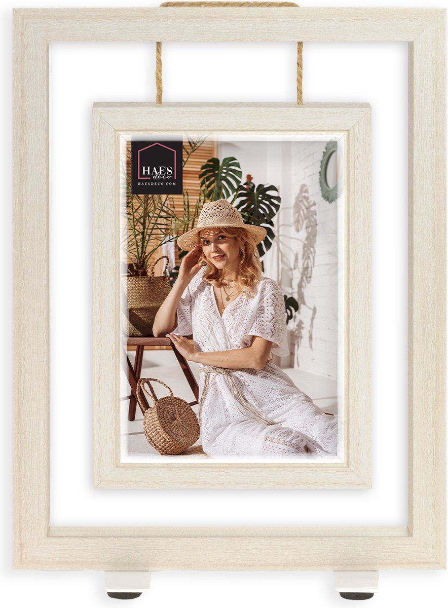 HAES deco Houten Fotolijst Buchy Wit voor foto 10x15 (afmeting 19x26 cm) - EG7646HS Creme
