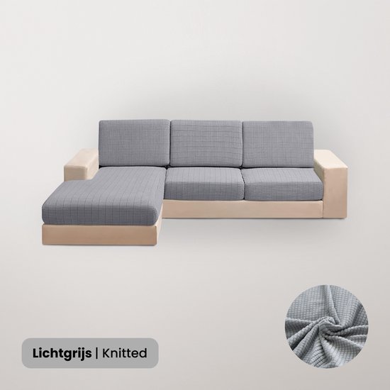 Foto: Bankhoesdiscounter knitted l vorm zitkussen hoes bankhoes stretch kussenhoezen bankbeschermer voor hoekbank zetelhoes zetelbeschermer sofa cover lichtgrijs