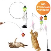 DOWO® - Speelgoed Hengel voor Katten - 4 Verbeterde Veerkoppen - Kattenspeelgoed - Kat speelgoed - Kat Speelhengel met Veren - Kattenplager met Veer - Interactief Kattenspeelgoed Speeltje - Kattenspeeltjes - Cat Toys